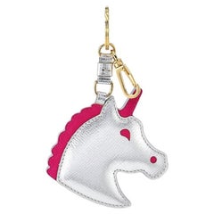 Keychain Unicorn in Metallic Silver and Pink Leather