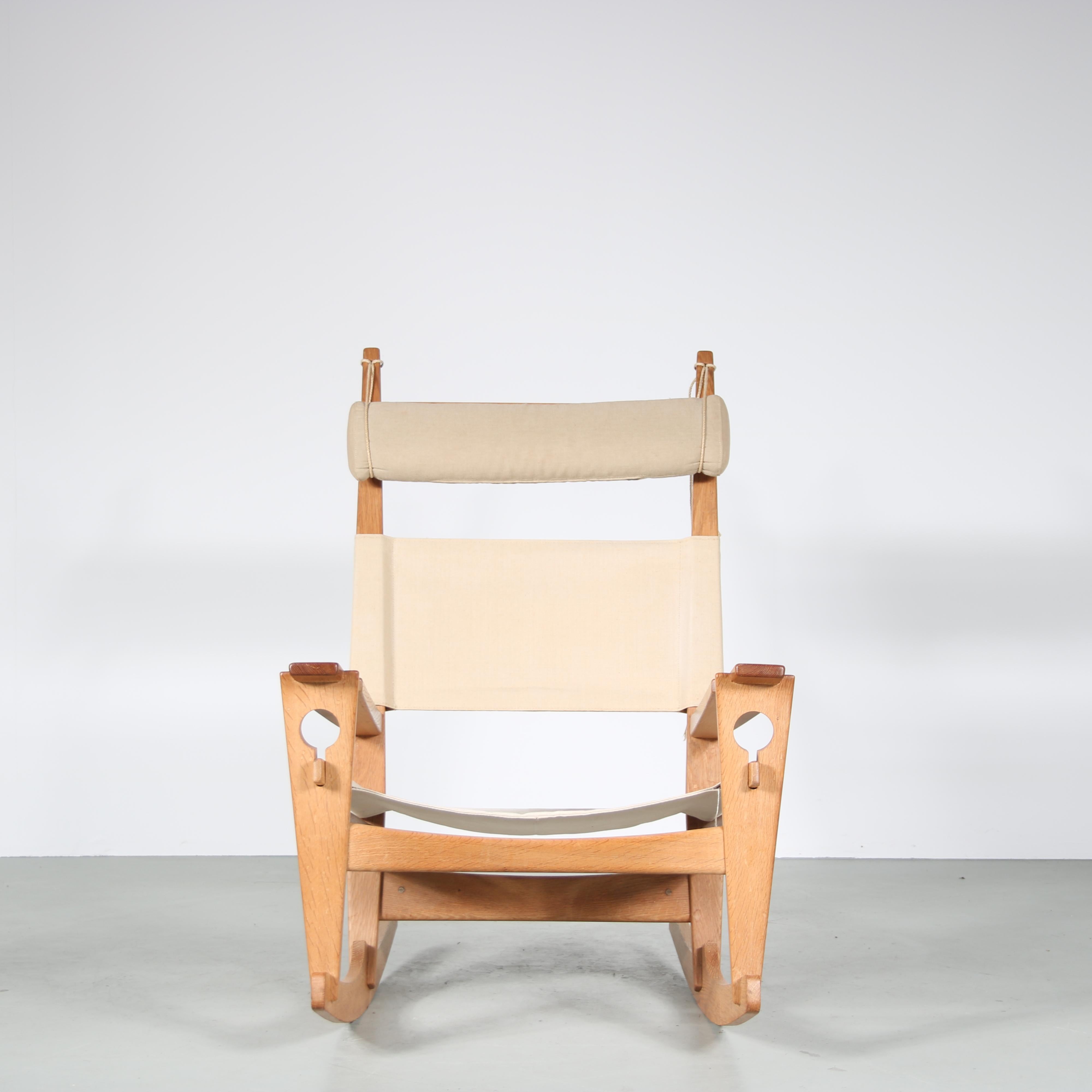 Fabric “Keyhole” Rocking Chair by Hans J. Wegner for GETAMA, Denmark, 1960