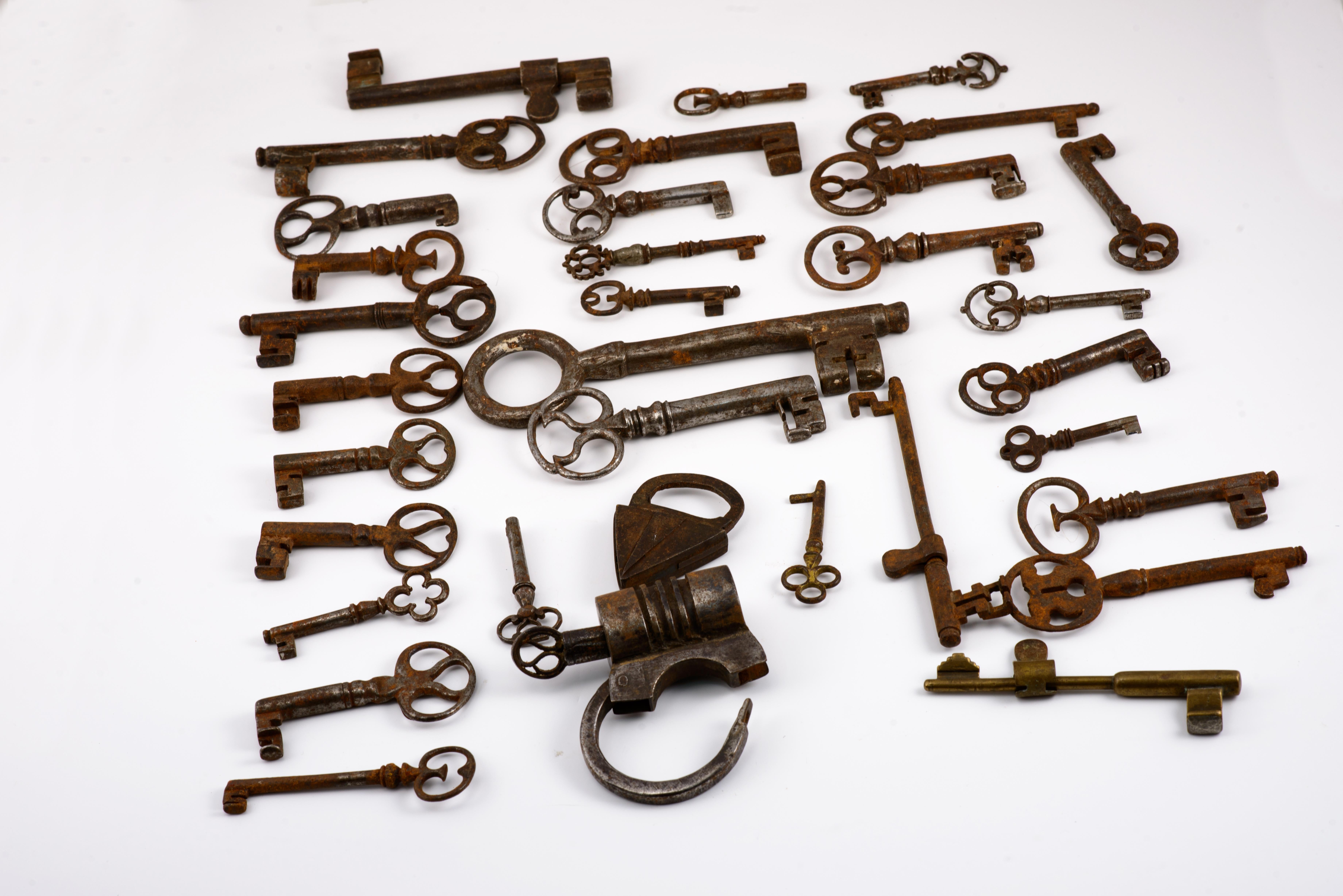 European Keys, Iron Fitting and Lock Collection, Wrought Iron, 17th-19th Century For Sale