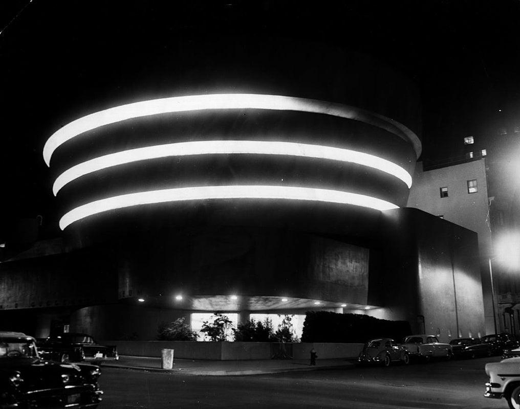 "Guggenheim Museum" by Keystone

A night time view of The Guggenheim Museum, New York, circa 1959, designed by Frank Lloyd Wright.

Unframed
Paper Size: 20" x 24'' (inches)
Printed 2022 
Silver Gelatin Fibre Print