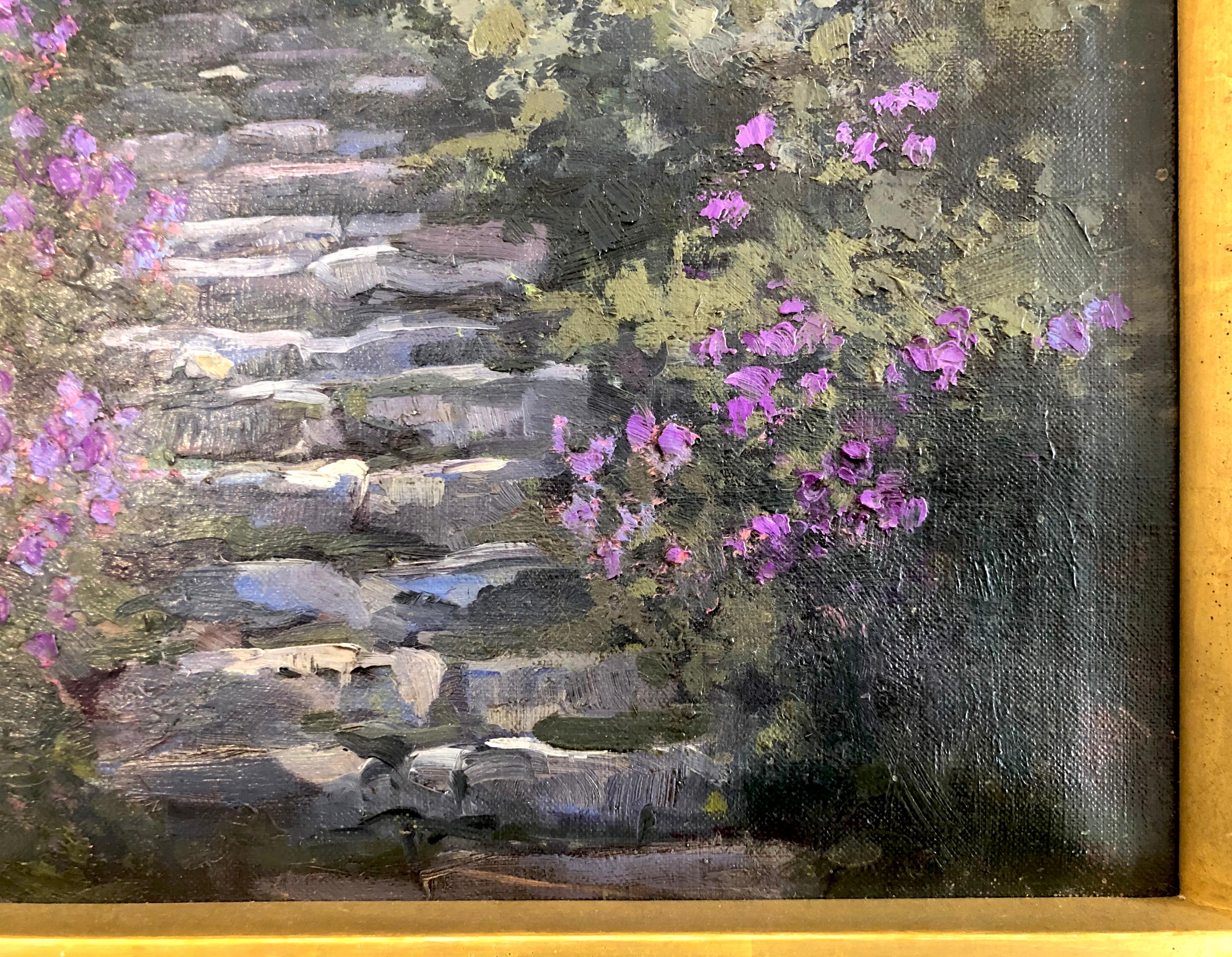 This charming oil painting on canvas of a flowering garden has been painted by
László Kézdi-Kovács and is fully signed and dated 1911.
Kézdi-Kovács (1864-1942) was a Hungarian painter, writer and art critic. He was a pupil of Antal Ligeti.
The