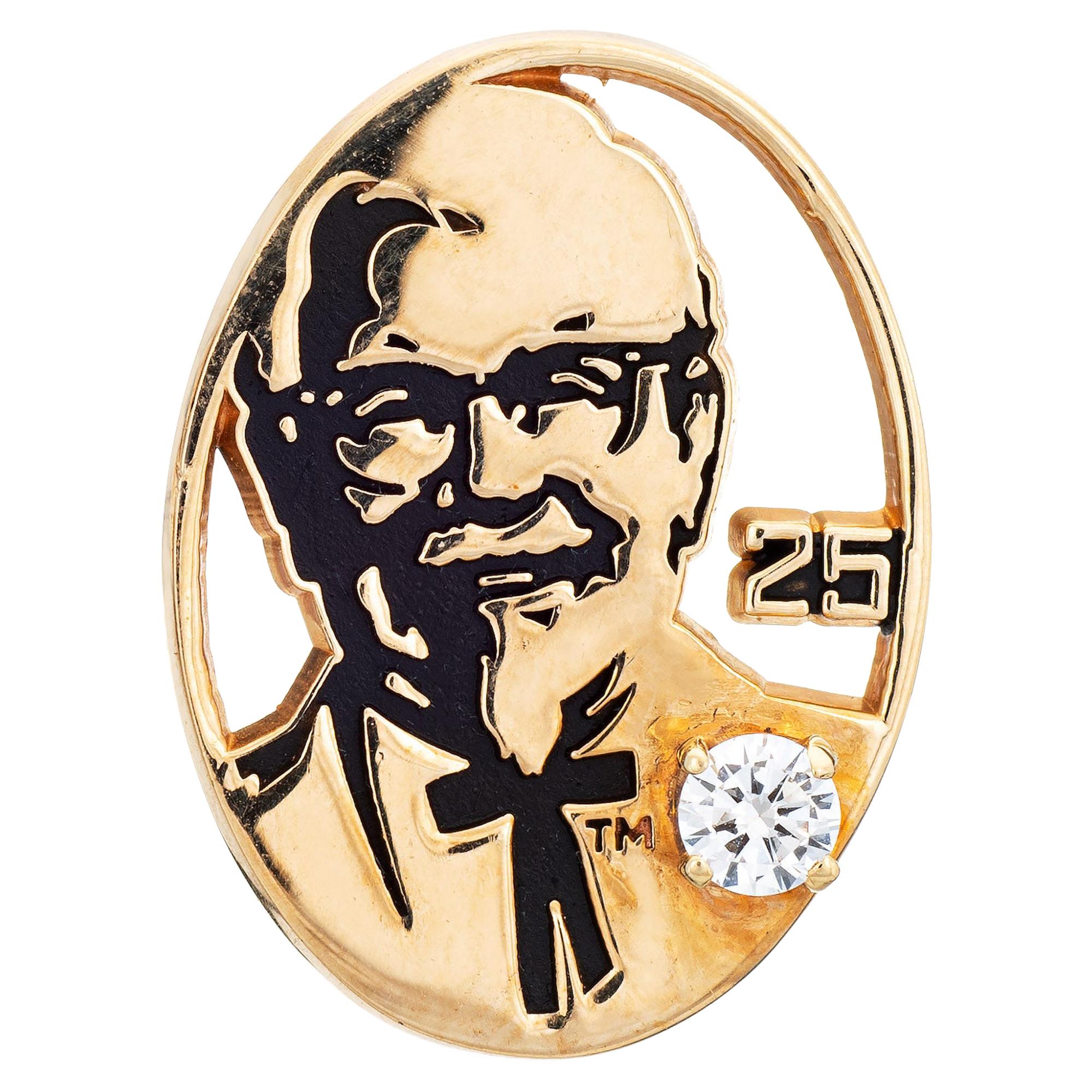 KFC Colonel Sanders Pin Diamond 10k Gold Kentucky Fried Chicken 25th Anniversary