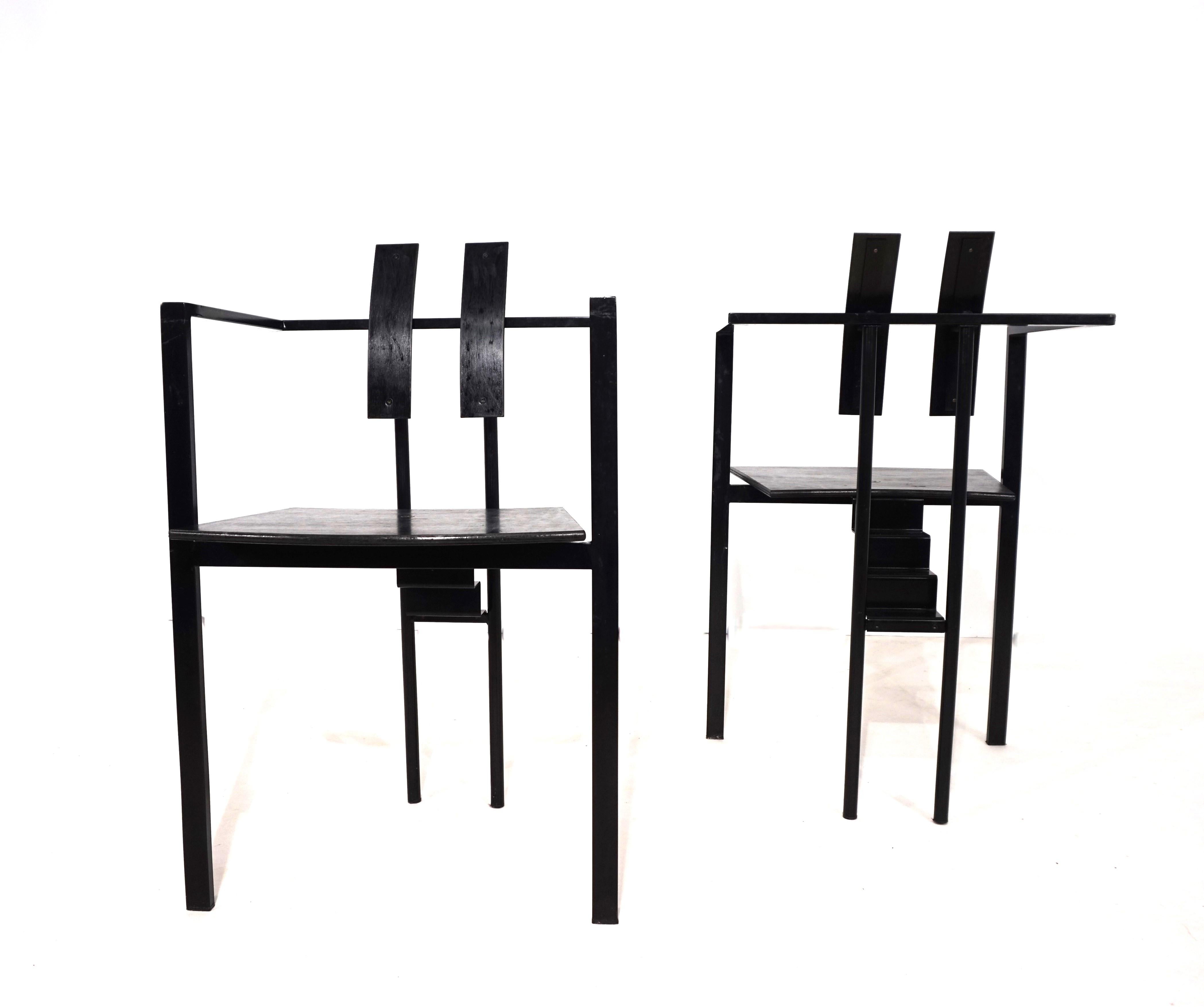 Metal KFF Trix Memphis set of two dining chairs by Karl Friedrich Förster, 1988 For Sale