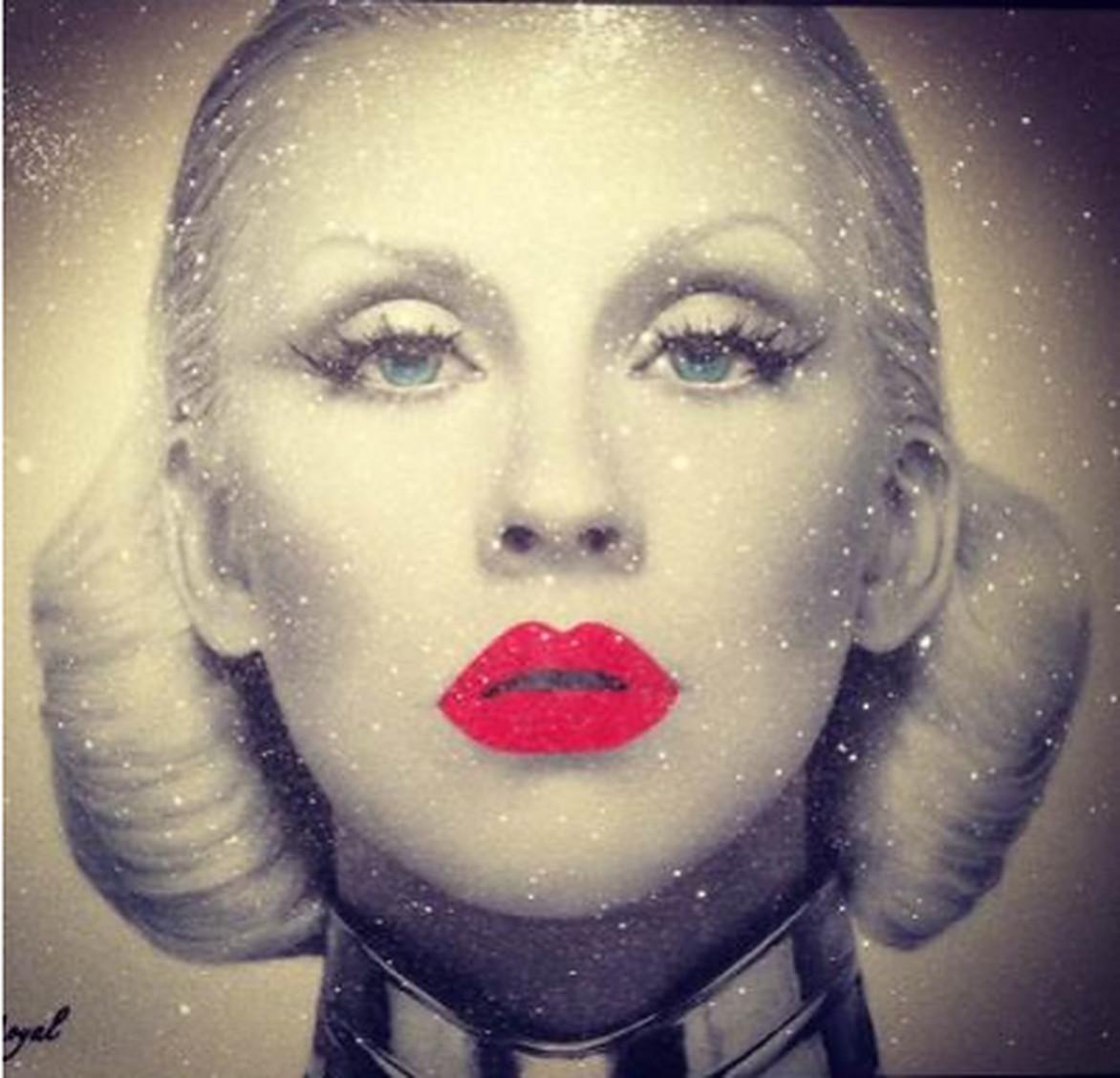 Portrait Painting di Kfir Moyal - Christina Aguilera labbra rosse