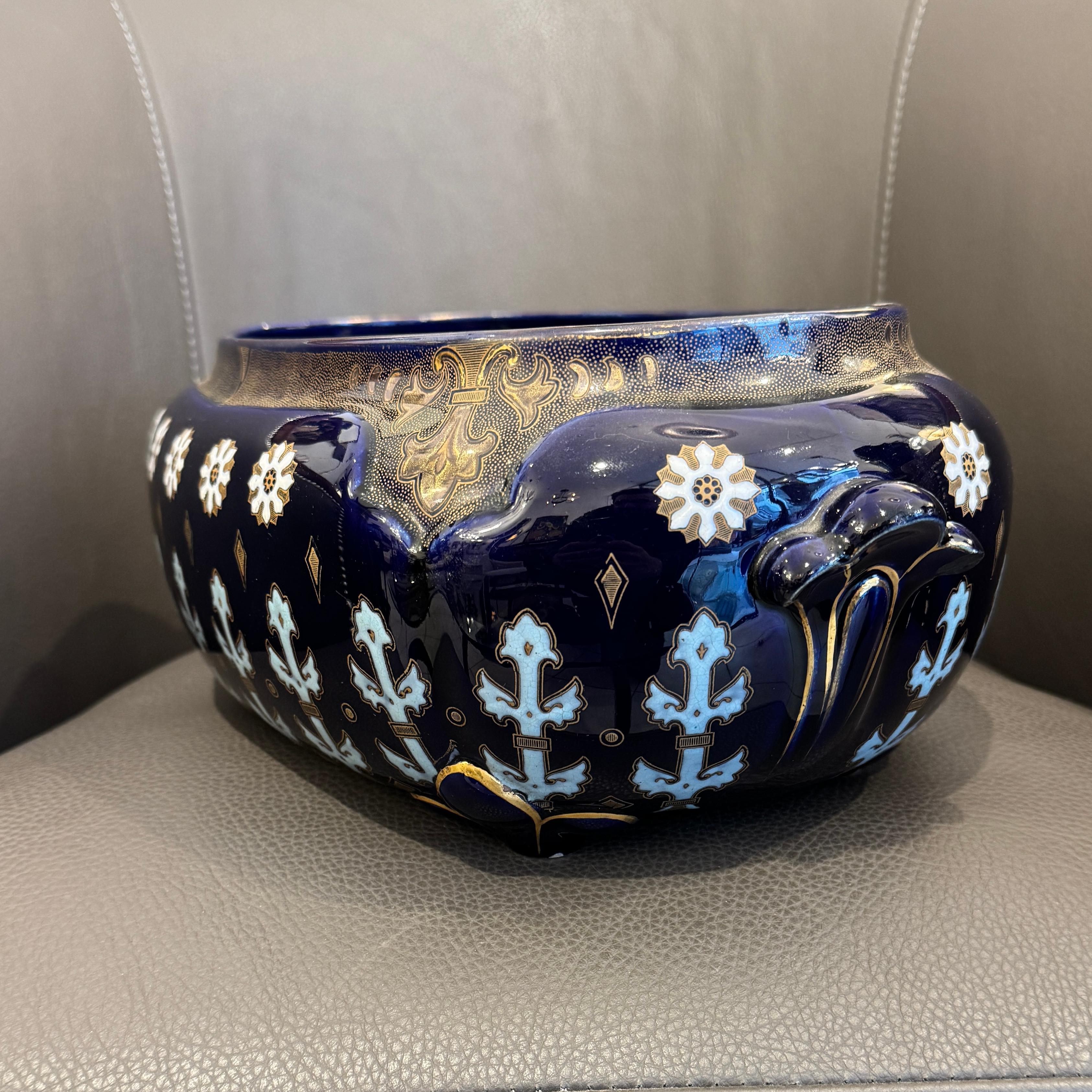 Enameled KG Luneville Keller Guerin Ceramic Planter Centre Piece For Sale