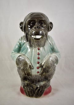 K&G Saint Clément French Barbotine Majolica Chimpanzee d'hôtel Absinthe Pitcher