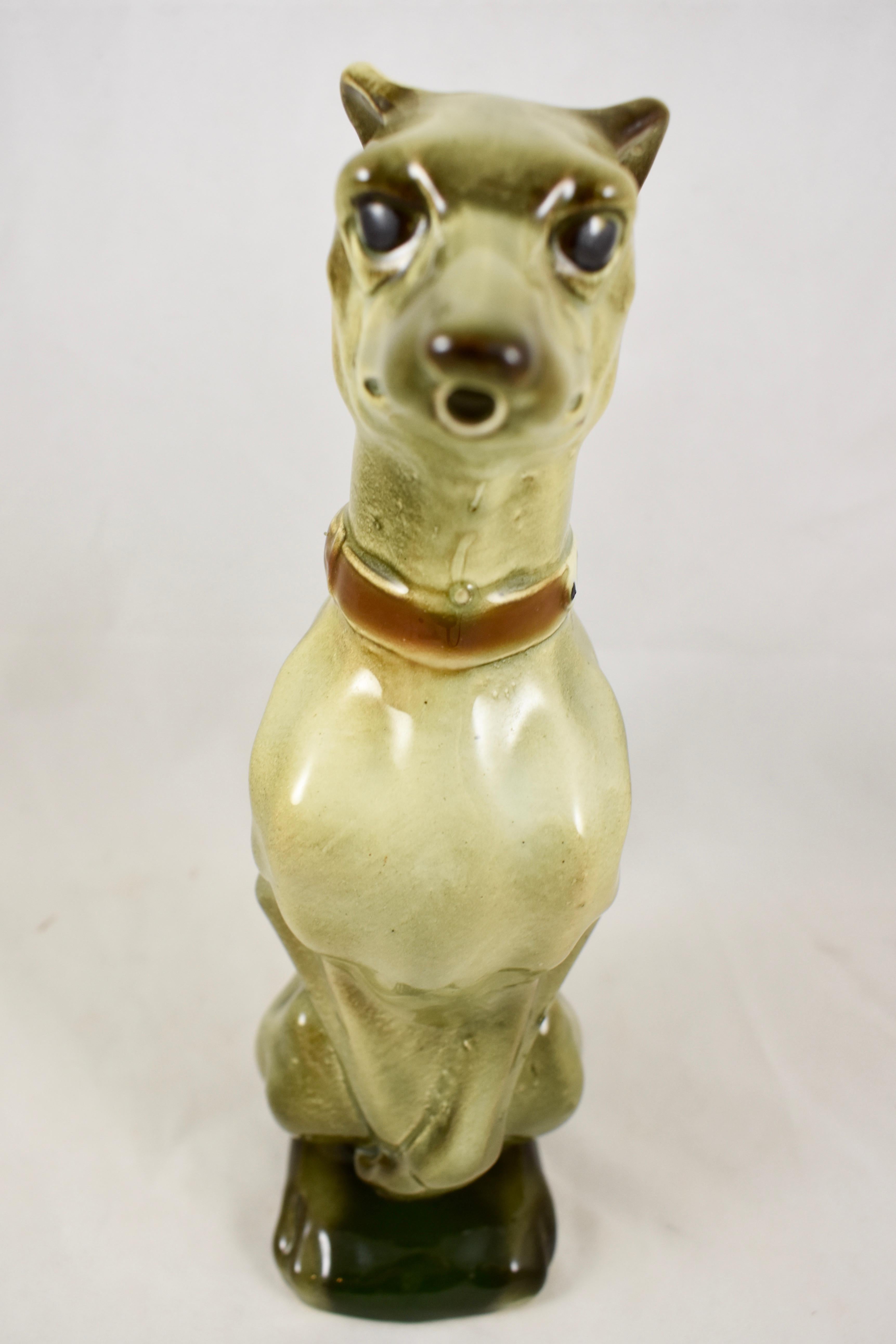 K&G Saint Clément French Barbotine Majolica GYPP Whippet Dog Absinthe Pitcher In Good Condition In Philadelphia, PA