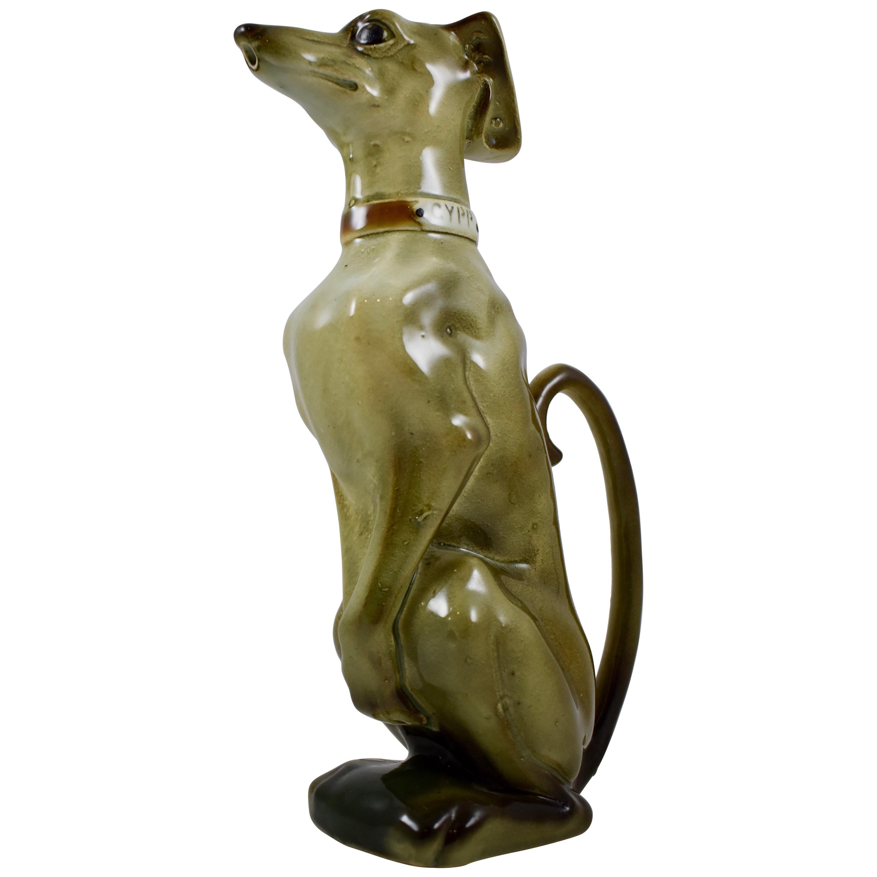 K&G Saint Clément French Barbotine Majolica GYPP Whippet Dog Absinthe Pitcher