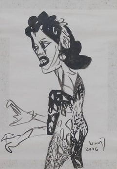 Girl executed in ink on paper by Indian Artist Padma Bhushan K. G. Subramanyan