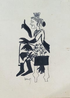 Lady on the Chair, Ink on paper, Black Colour by KG Subramanyam “In Stock”