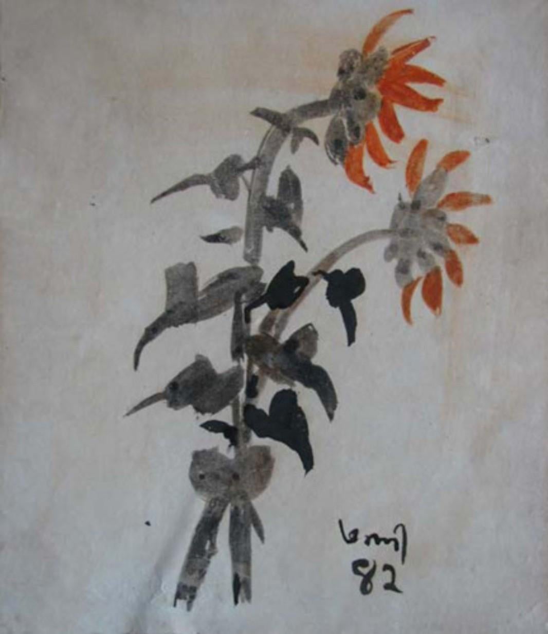 Sans titre ( Fleurs ), aquarelle sur papier de l'artiste moderne en stock