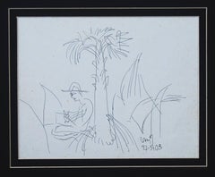 Man under the tree, Drawing, Ink on paper by Padma Vibhushan Artist "In Stock"