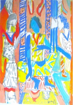 Sans titre, gouache sur papier, rouge, bleu, Yelow, de l'artiste indien moderne en stock