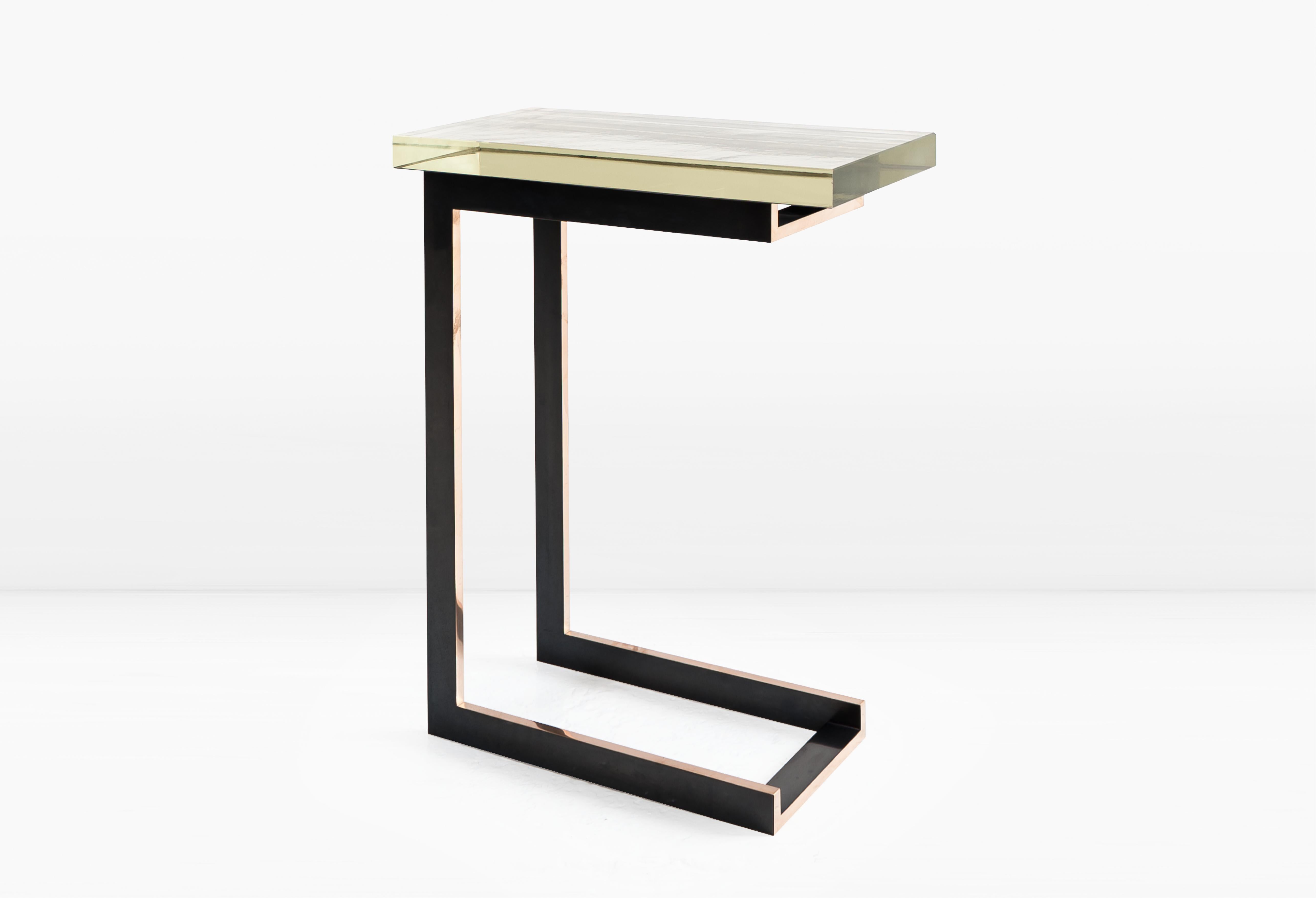 The Dempsey Side Table can easily assimilate into any room by virtue of both its elegant minimalism and its petite size. Shown with a 1 3/8