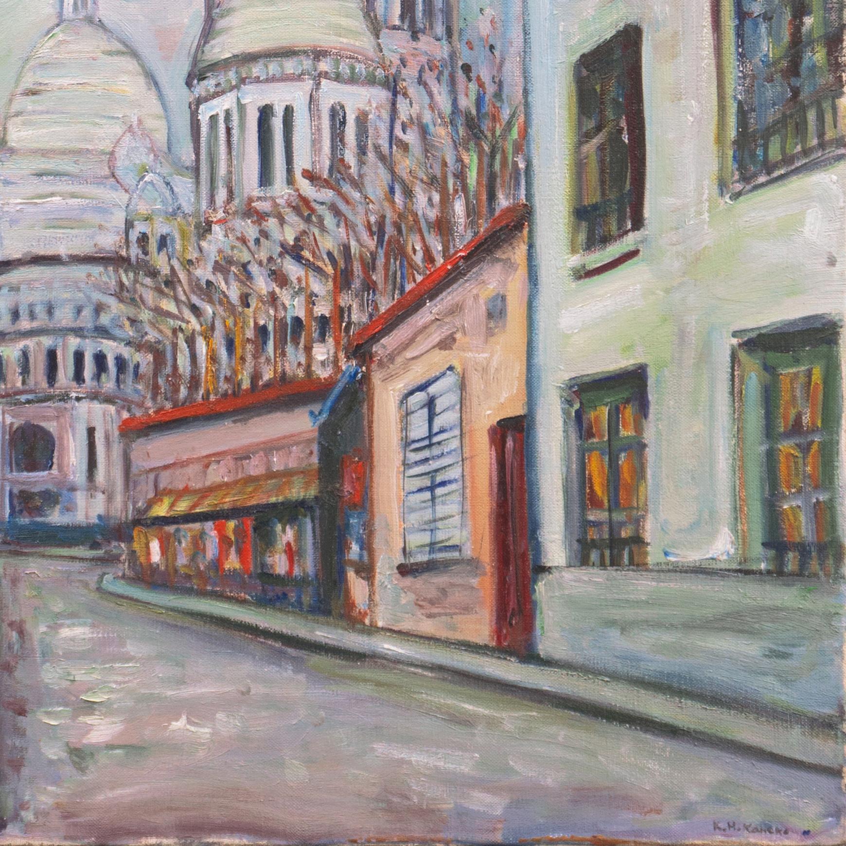 Signed lower right, 'K. H. Kaneko'; additionally inscribed, verso, 'K. H. Kaneko' and dated 1946 

A substantial, Post-Impressionist oil on canvas showing a view of Montmartre looking towards the Basilica of Sacré-Cœur.