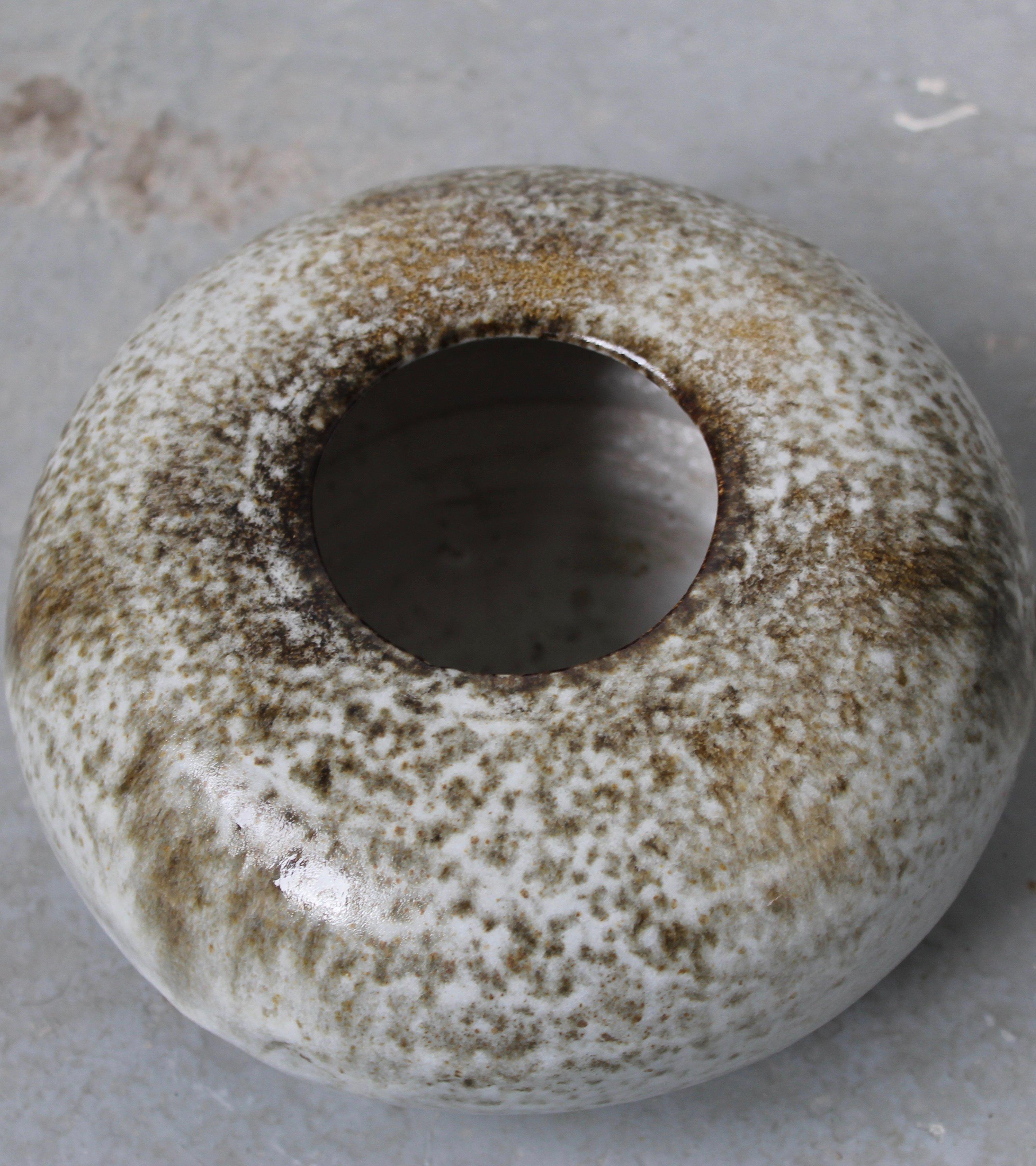Danish KH Würtz Curling Stone Shaped Vase in White and Brown Glaze