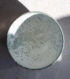 KH Würtz Short Bell Shaped Planter in Teal and White Glaze