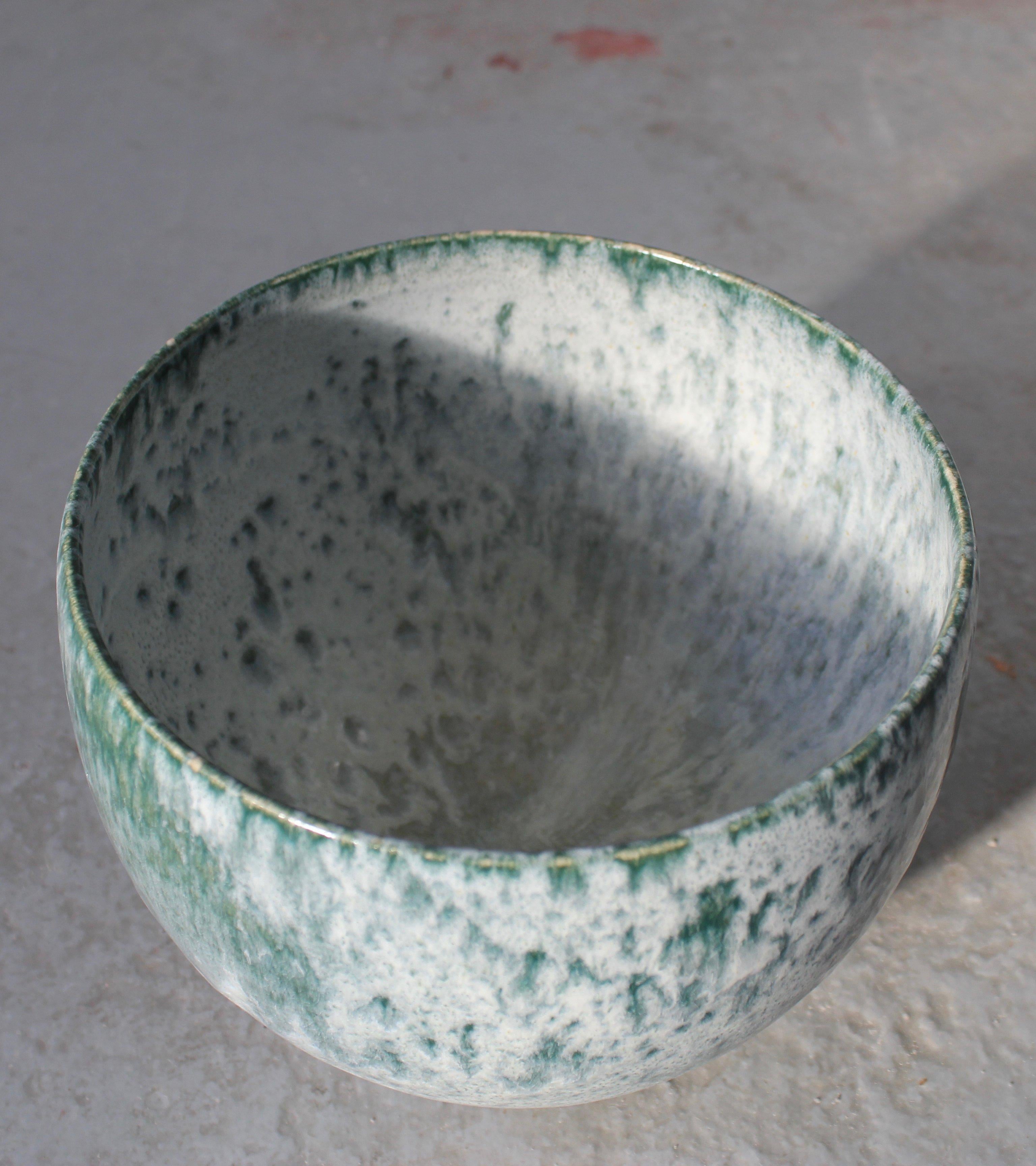 Contemporary KH Würtz Short Bell Shaped Planter in Teal and White Glaze