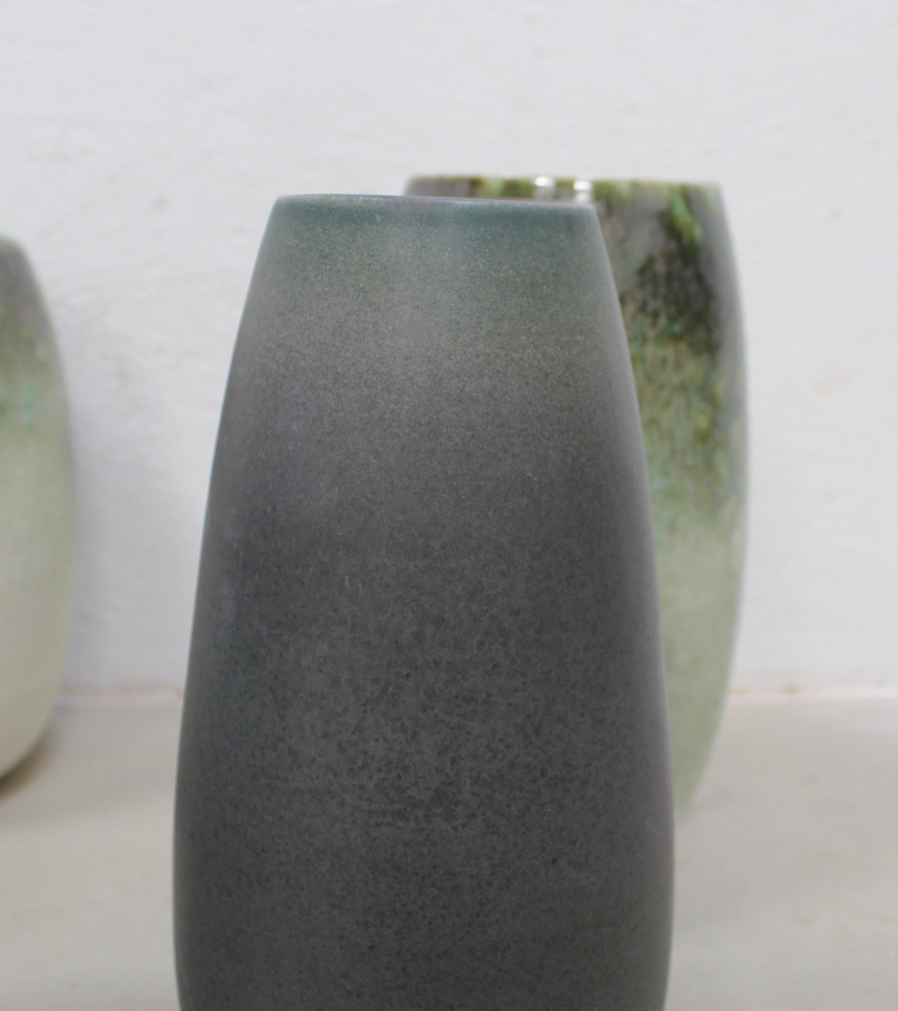 Danish KH Würtz Slender Teardrop Shape Vase in Green to Grey Dégradé Glaze