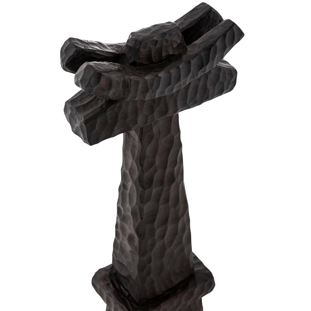 Modern Hand-Carved Chiseled Primal Brutalist Wood Totem Sculpture#1 by Egg Designs For Sale