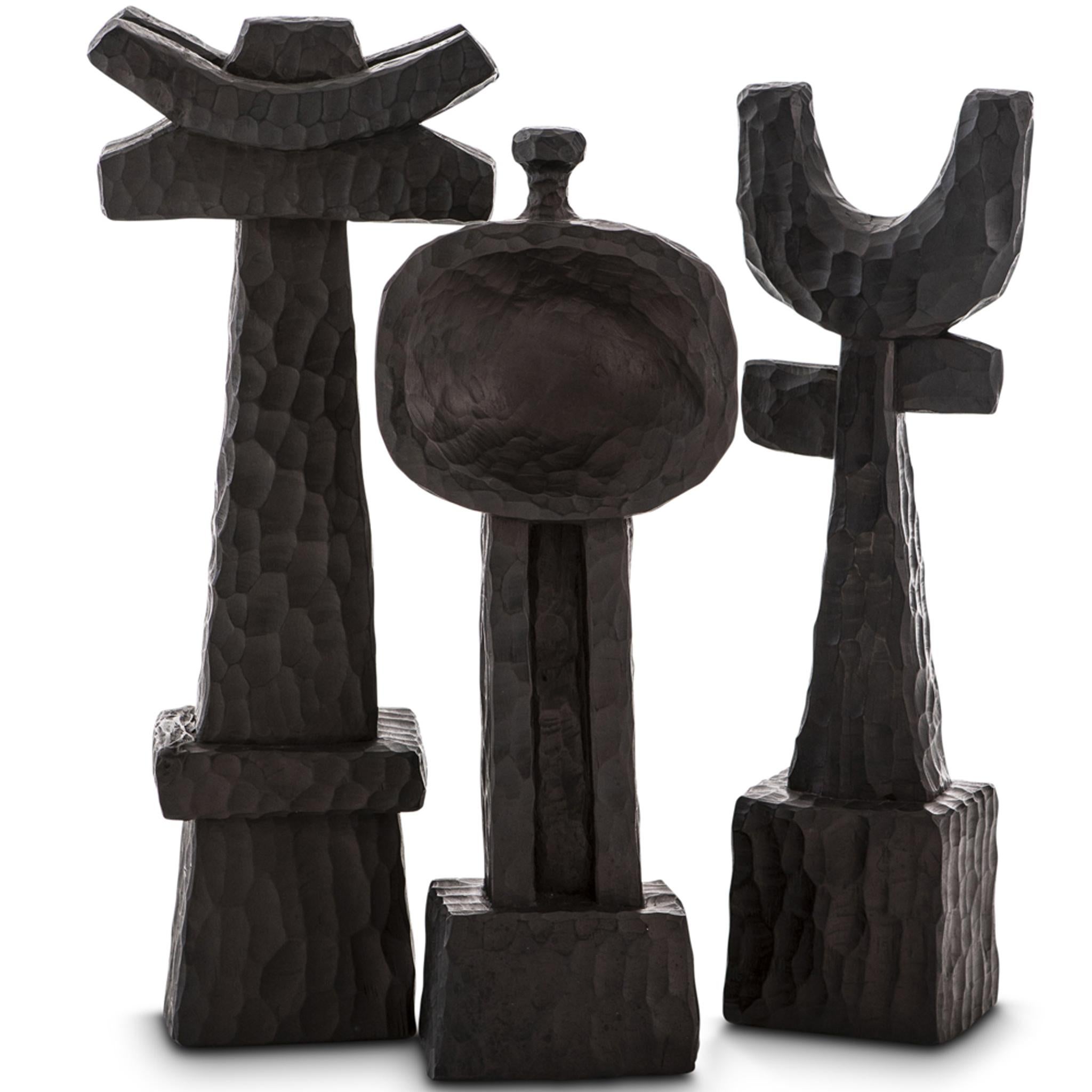 Contemporary Hand-Carved Chiseled Primal Brutalist Wood Totem Sculpture#1 by Egg Designs For Sale