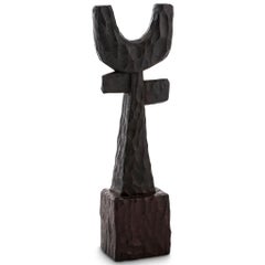 Hand-Carved Primal Brutalist Wood Totem Sculpture #2 – Egg Designs, Africa