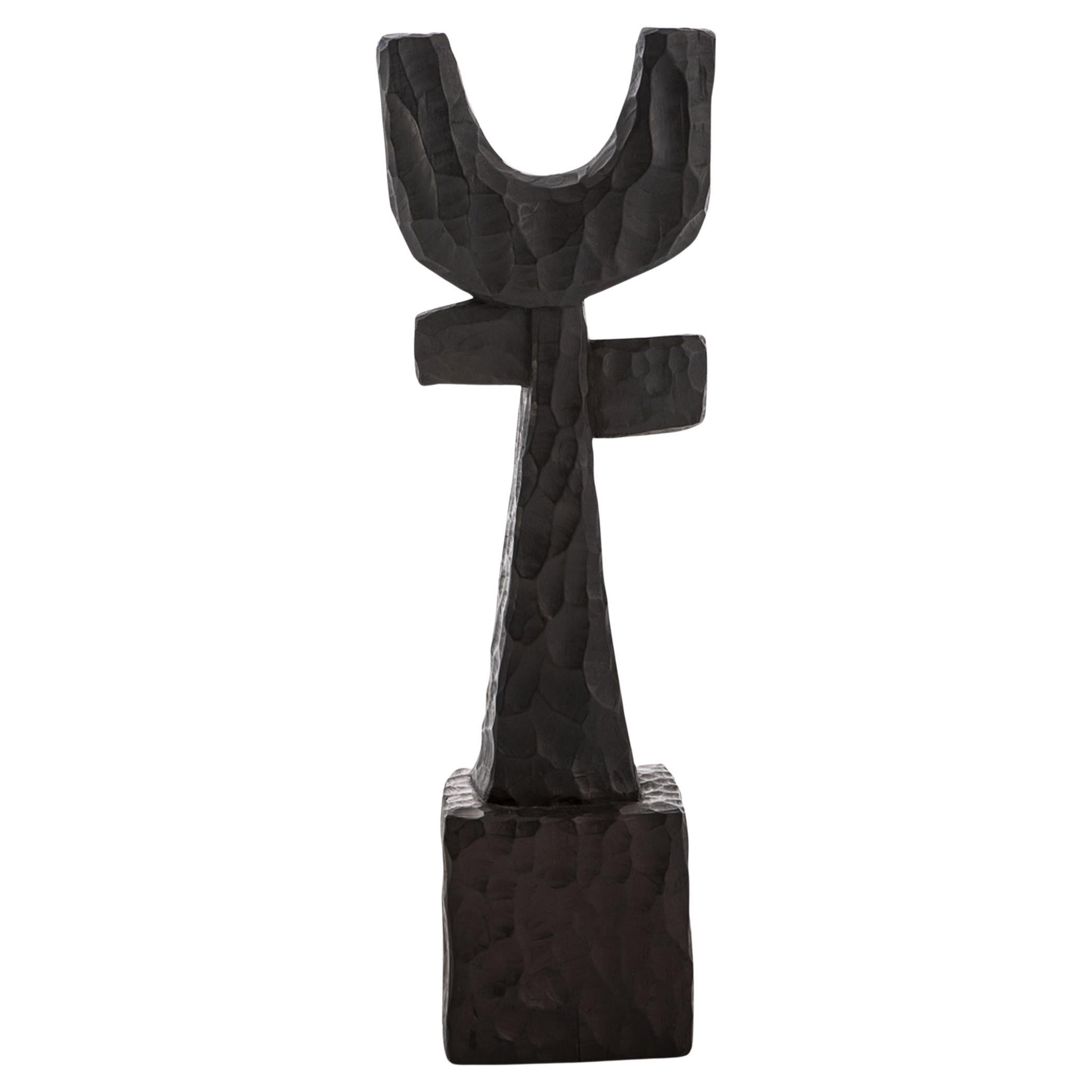 Hand-Carved Primal Brutalist Wood Totem Sculpture #2 – Egg Designs, Africa