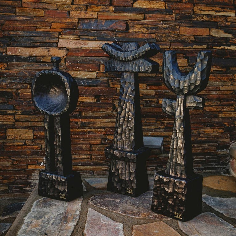 Khada Hand Carved Decorative Totem Sculpture Set For Sale 1