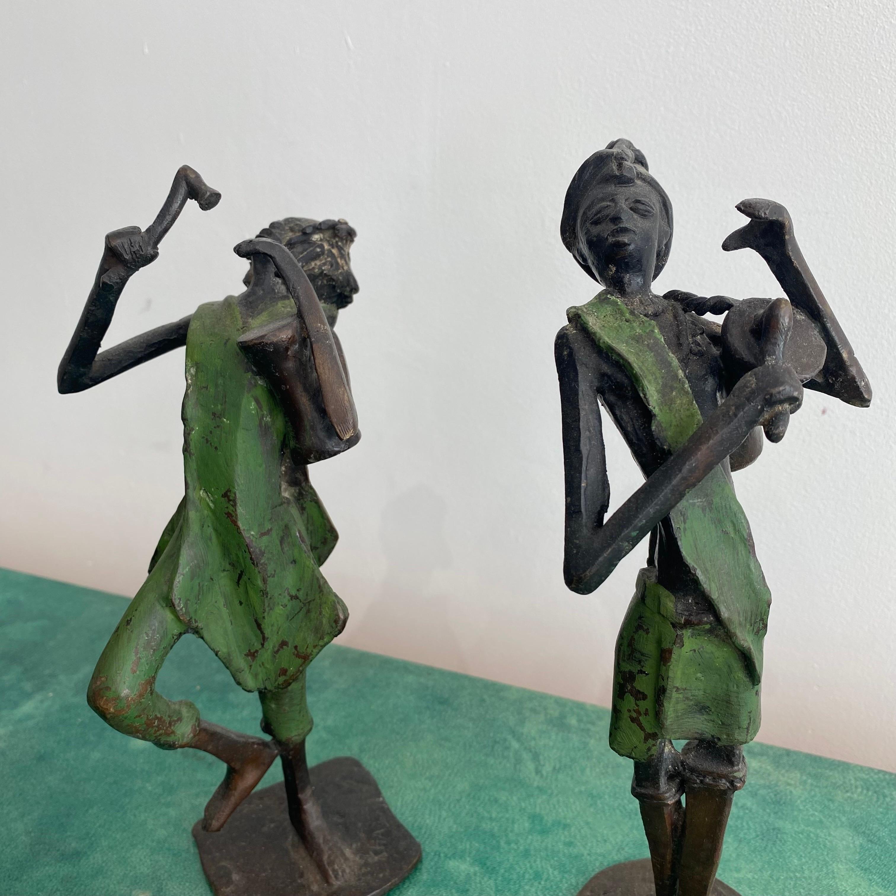 Khadim Diop Bronze Sculptures African Ethnic Art Statue Musician Vintage Modern For Sale 4