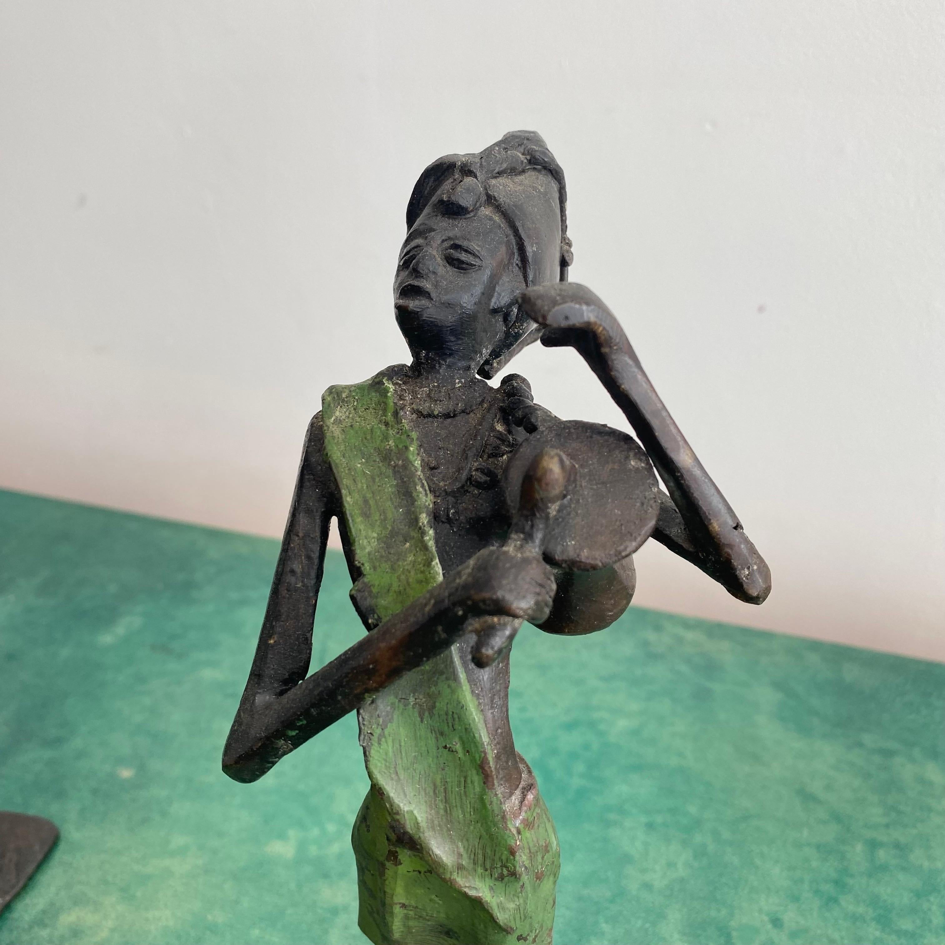 Contemporary Khadim Diop Bronze Sculptures African Ethnic Art Statue Musician Vintage Modern For Sale