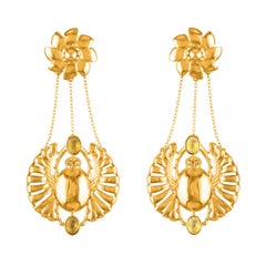 Khahi Scarab Earring in 18K Gold Plated Brass with Citrine & Diamonds