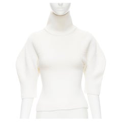KHAITE 100% lana manica a sbuffo cuciture arrotondate a contorno dolcevita a coste XS