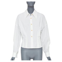 KHAITE 2022 Arwin Pleated Cotton Poplin ivory white snatched waist top S