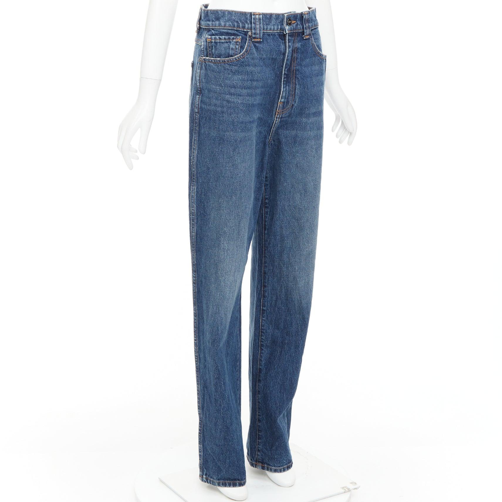 Bleu KHAITE Albi bleu foncé délavé taille haute jeans décontracté 30