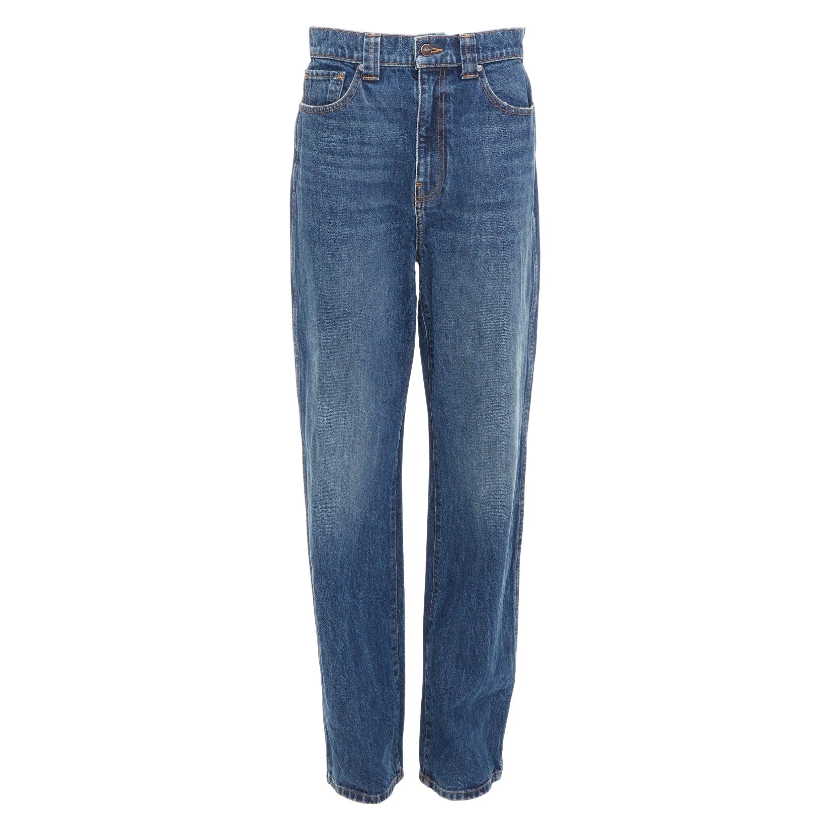 KHAITE Albi blu scuro lavato, jeans a vita alta affusolati e rilassati da 30 pollici