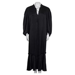 Khaite Black Lace-Up Maxi Dramatic Puff Sleeves Dress Sz.L