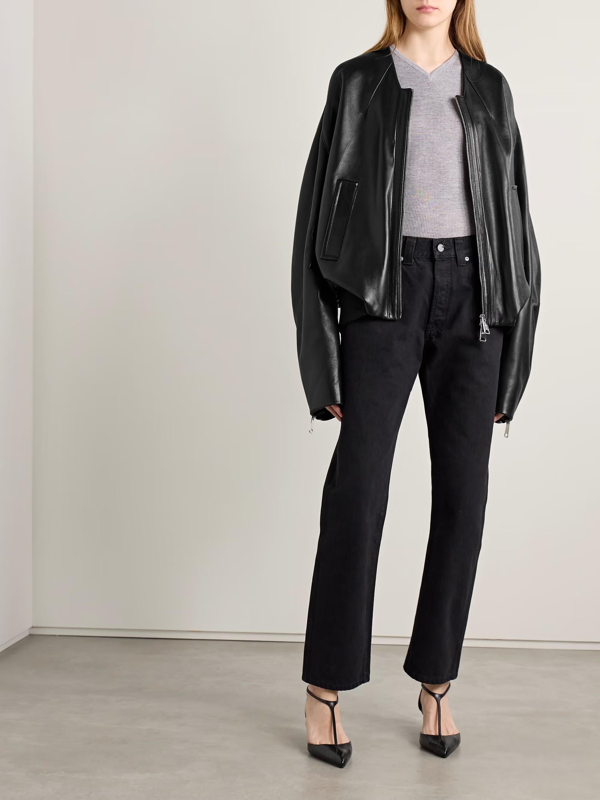 Giacca KHAITE in pelle nera 2025 HEWIT OVERSIZE BOMBER M in vendita 3