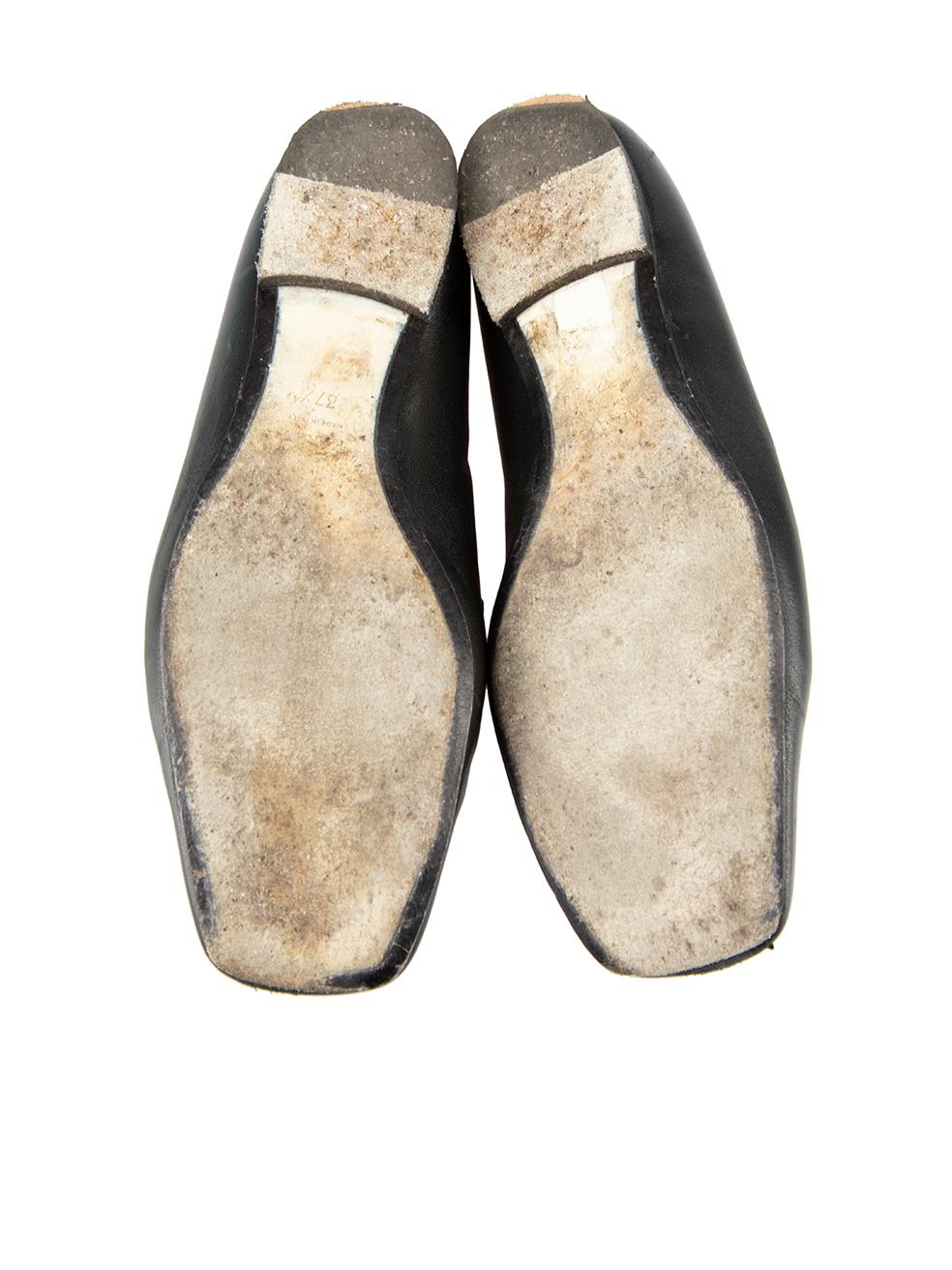 Women's Khaite Black Leather Square Toe Loafers Size IT 37.5 For Sale