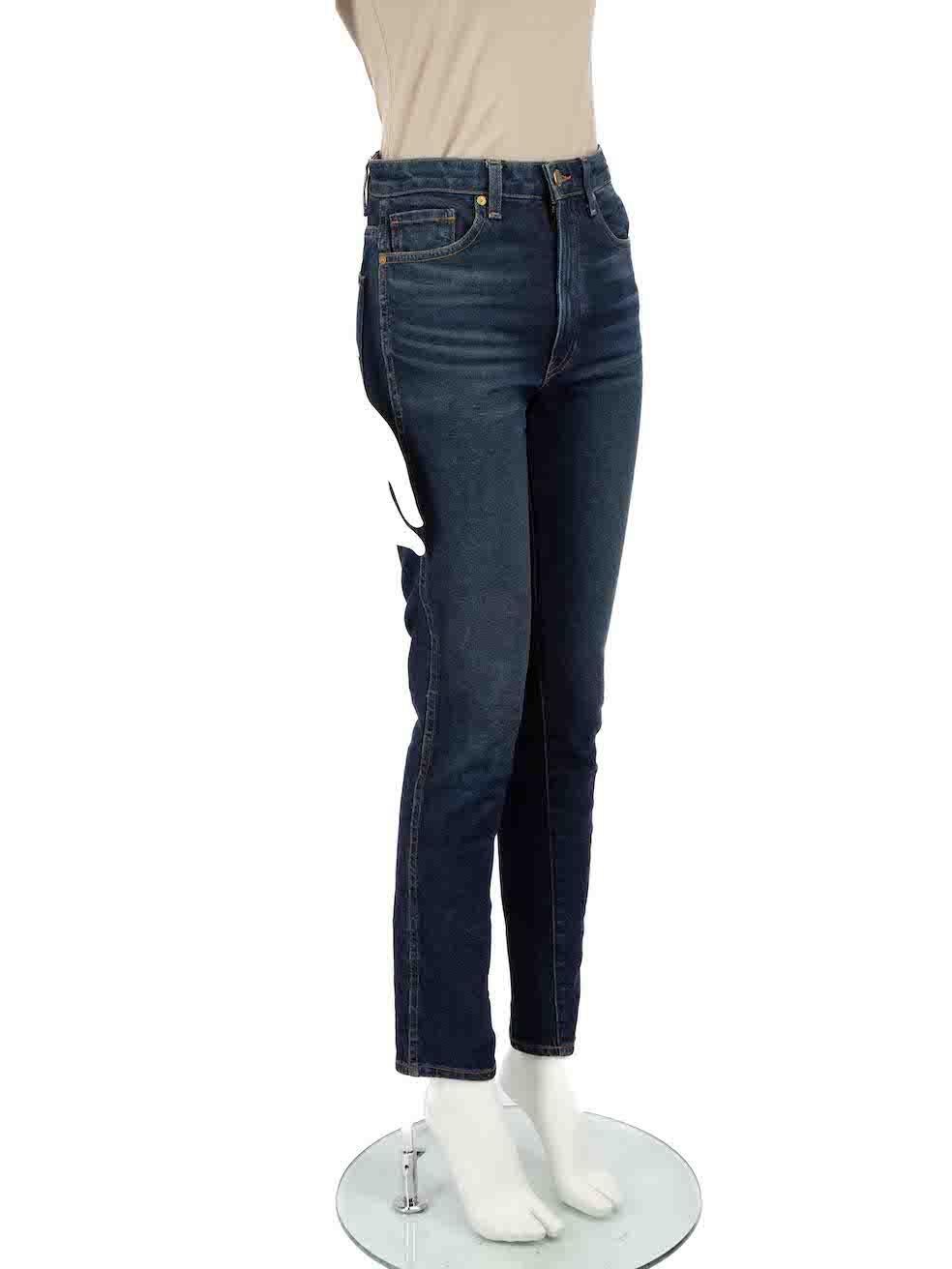 CONDITION is Very good. Minimal wear to jeans is evident. Minimal wear to the right leg with discoloured mark on this used Khaite designer resale item.
 
Details
Vanessa
Blue
Cotton
Skinny trousers
Mid rise
Stone washed
Front zip closure with