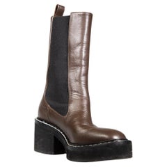 Khaite Brown Leather Almond Toe Mid Calf Boots Size IT 36.5