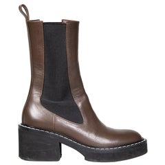 Khaite Brown Leather Almond Toe Mid Calf Boots Size IT 36.5