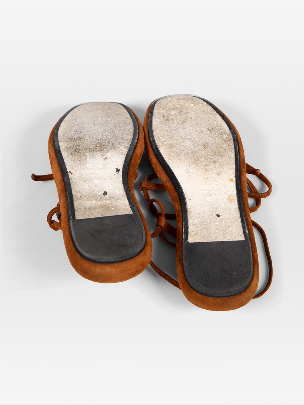 Women's Khaite Brown Suede Gladiator Wrap Sandals Size IT 40 For Sale