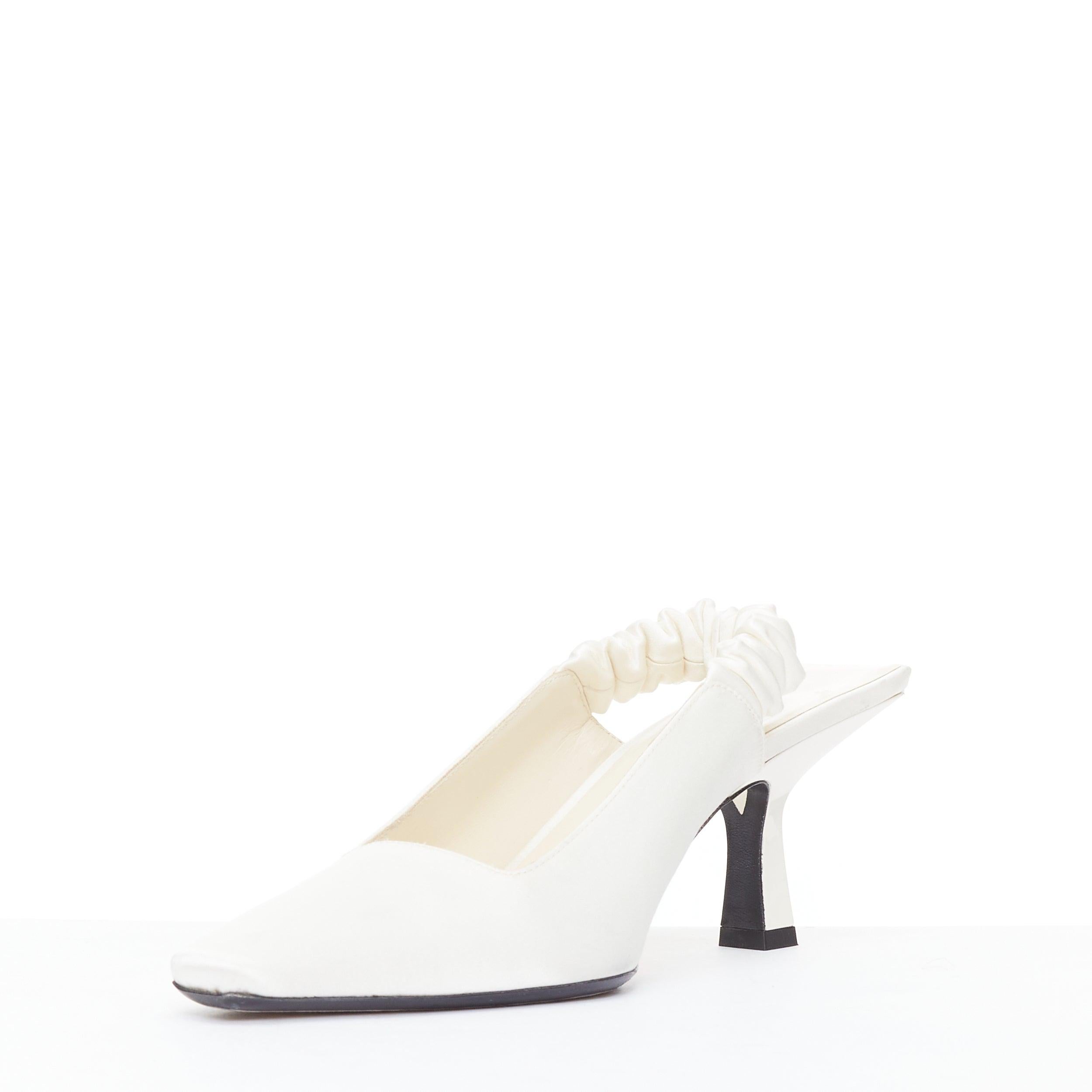KHAITE Celaya ivory satin scrunch slingback square toe spool heels EU37 In Fair Condition In Hong Kong, NT