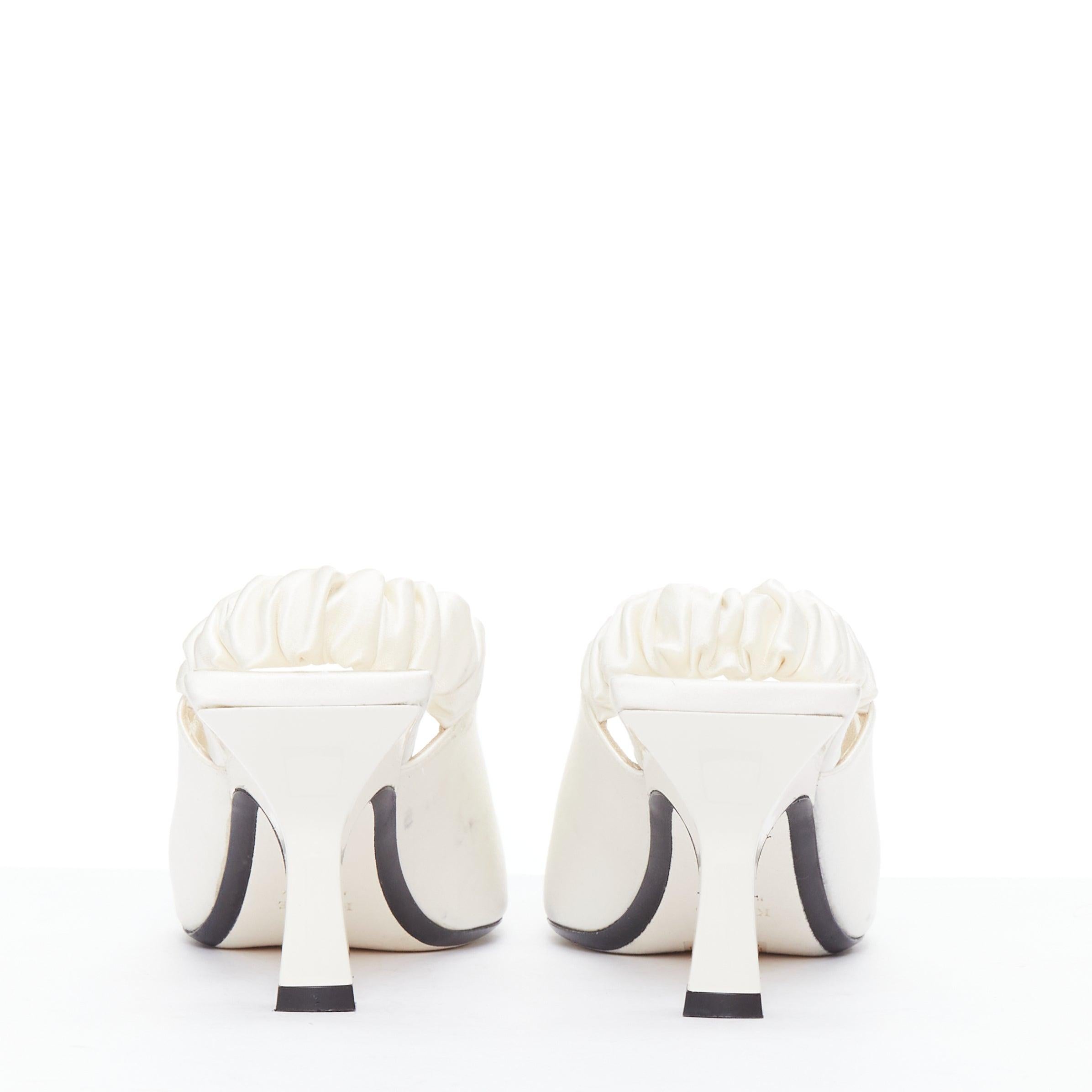 Women's KHAITE Celaya ivory satin scrunch slingback square toe spool heels EU37