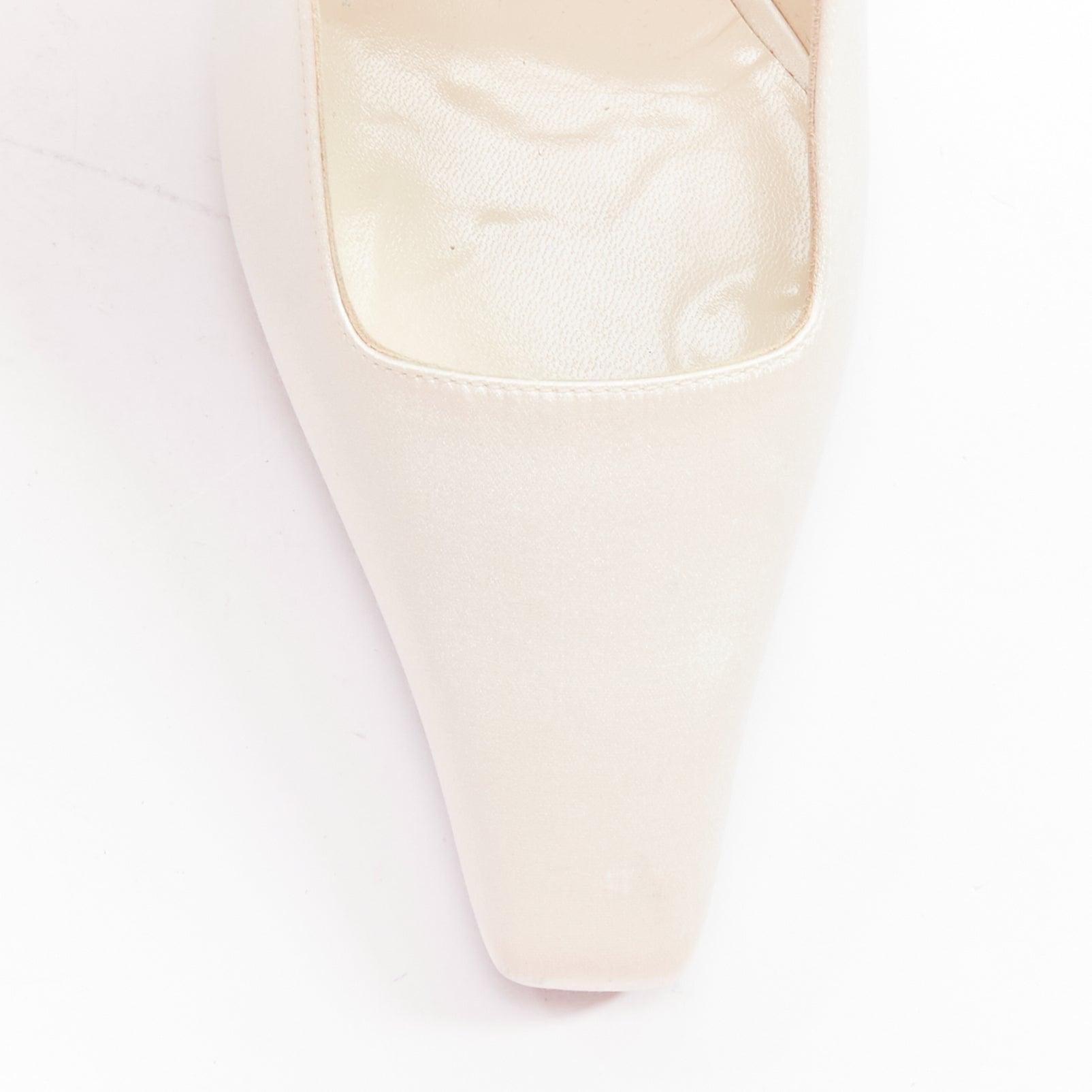 KHAITE Celaya ivory satin scrunch slingback square toe spool heels EU37 1