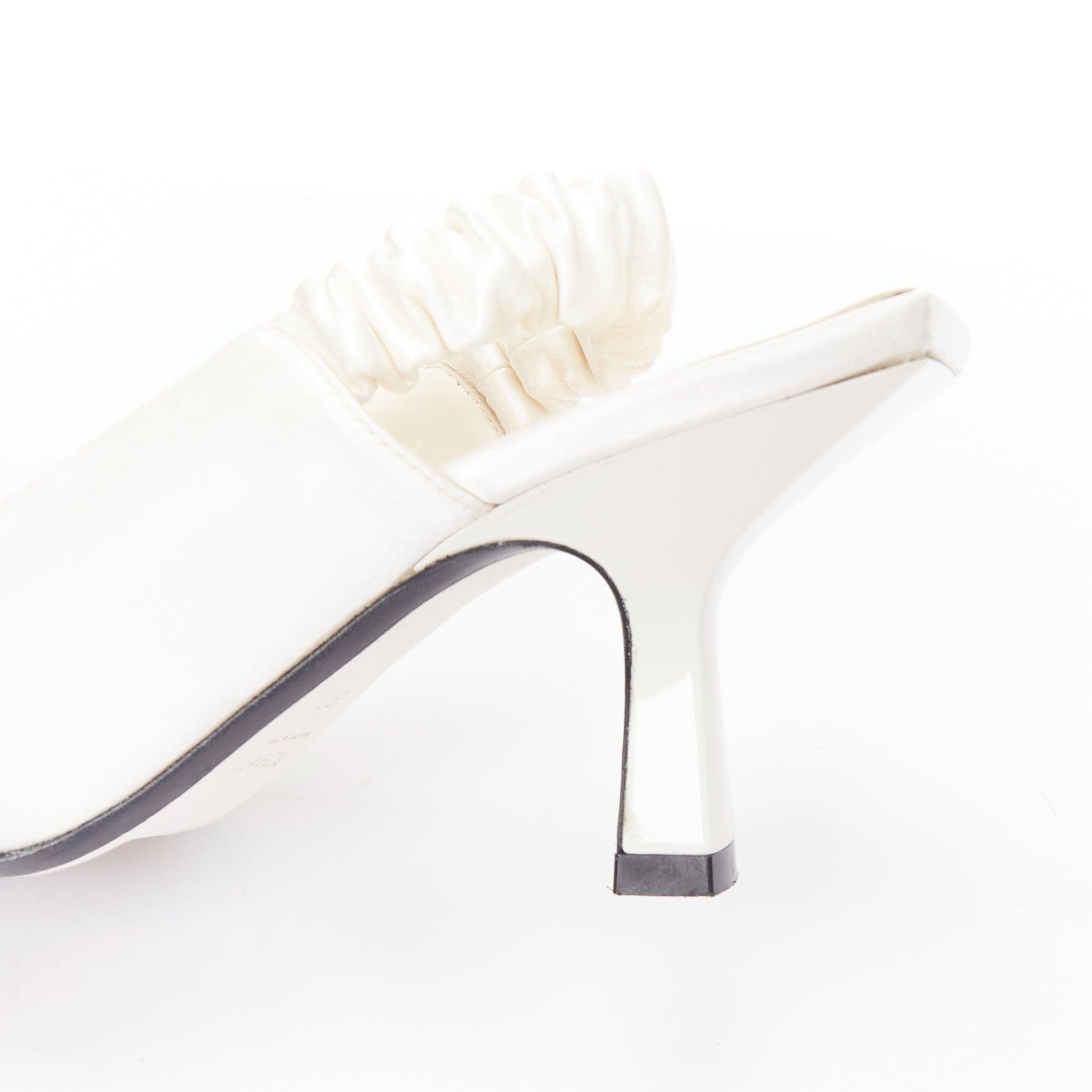 KHAITE Celaya ivory satin scrunch slingback square toe spool heels EU37 2