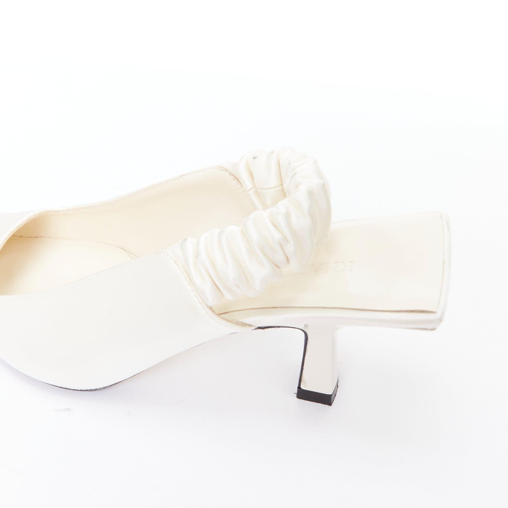 KHAITE Celaya ivory satin scrunch slingback square toe spool heels EU37 3