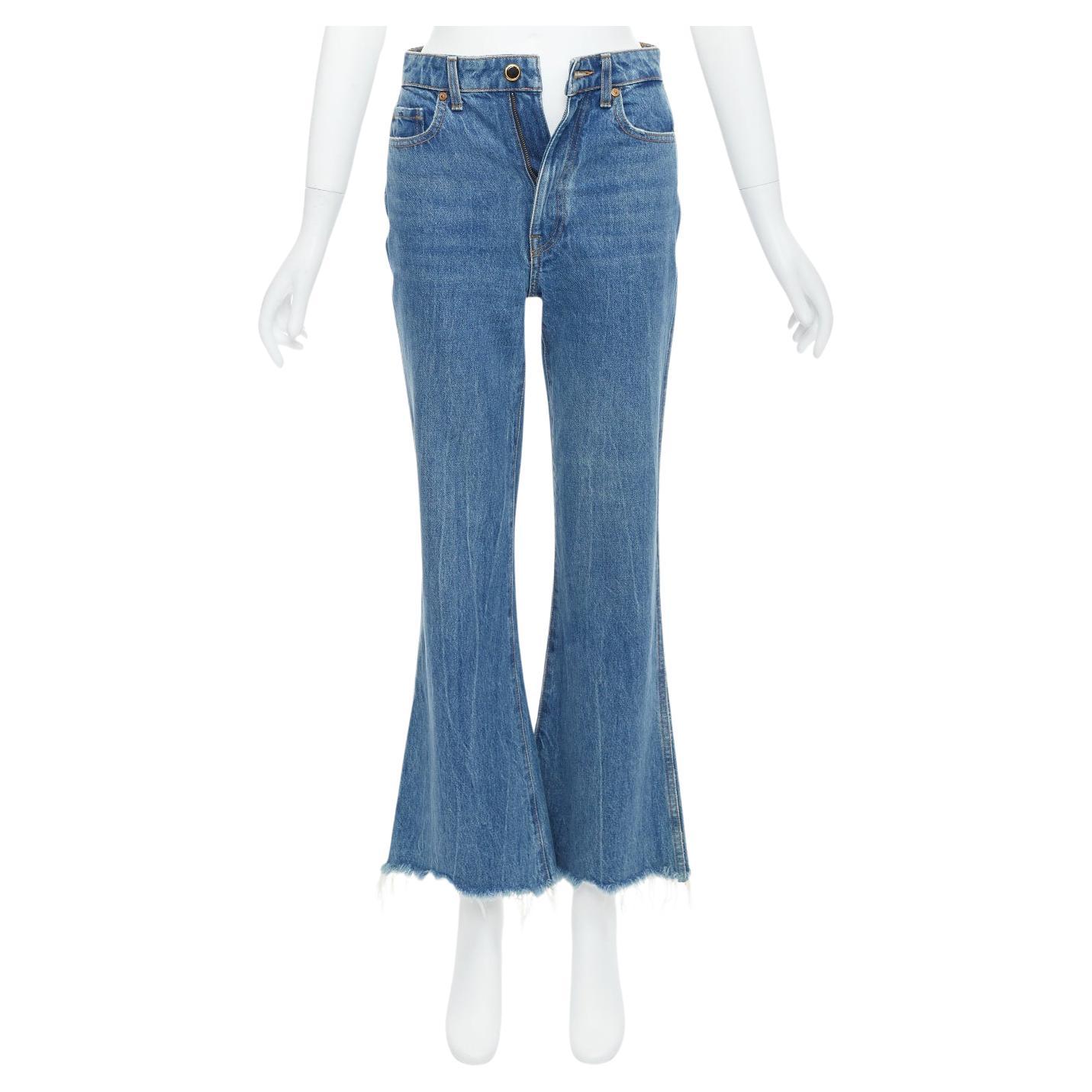 KHAITE Gabbie blue stone washed resin button flare cropped jeans 25"