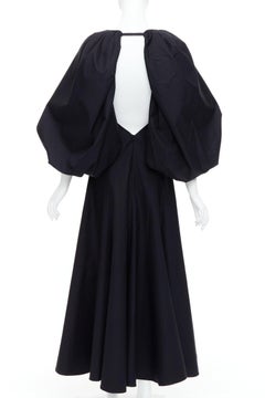 KHAITE Joanne schwarz Baumwolle mit Ballonärmeln Midikleid US0 XS