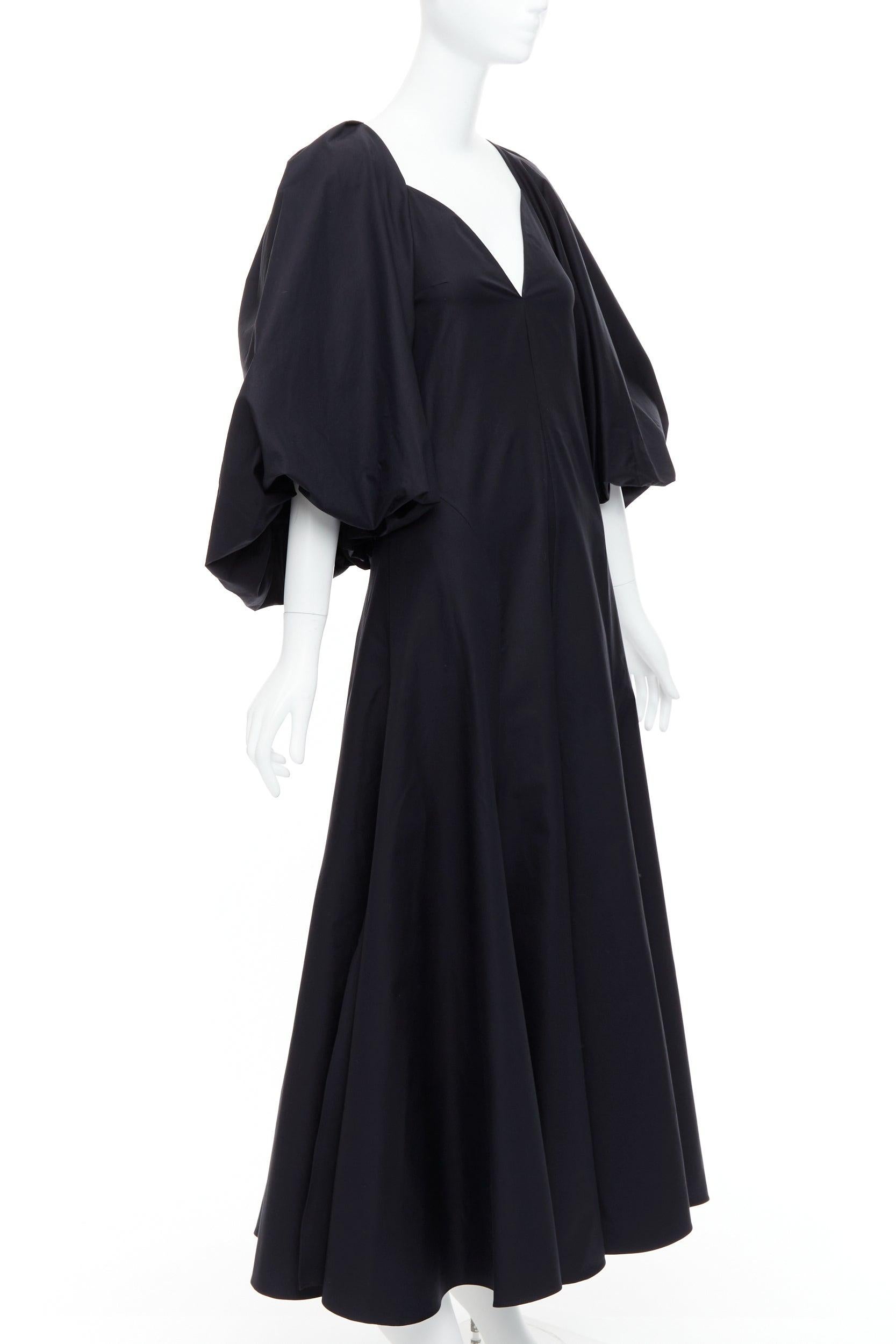 Black KHAITE Joanne black cotton balloon sleeved midi dress US0 XS For Sale